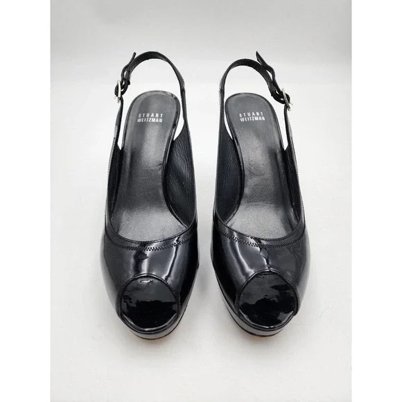 Stuart Weitzman Black Patent Leather Peep Toes Strappy Heels Women's Size 9.5 M - Picture 6 of 15